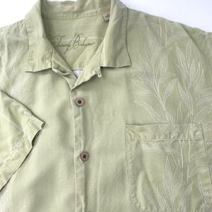 Tommy Bahama Green Leaf 100% Silk Short Sleeve Button-Up Shirt Men's Size Large